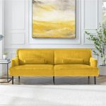 81 3Seat Velvet Upholstered Sofa with Wooden Frame Yellow Sale Coupon