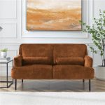 2Seat Velvet Upholstered Sofa with High Iron Feet Camel Sale Coupon