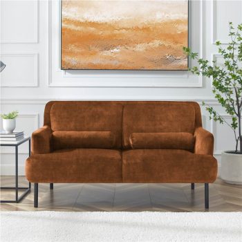 2Seat Velvet Upholstered Sofa with High Iron Feet Camel Sale Coupon