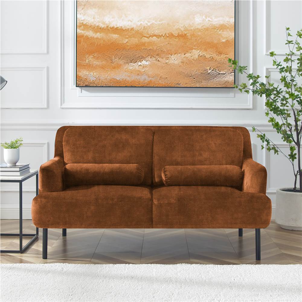 2Seat Velvet Upholstered Sofa with High Iron Feet Camel Sale Coupon