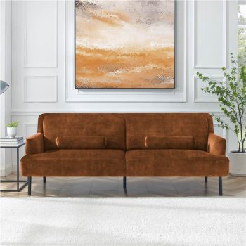 81 3Seat Velvet Upholstered Sofa with Wooden Frame Caramel Sale Coupon