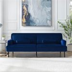 81 3Seat Velvet Upholstered Sofa with Wooden Frame Blue Sale Coupon