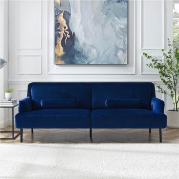 81 3Seat Velvet Upholstered Sofa with Wooden Frame Blue Sale Coupon