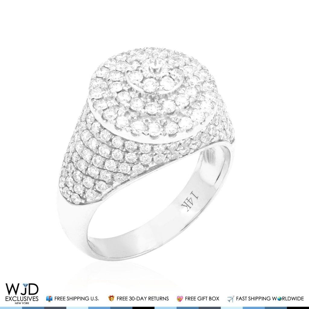 WJD Exclusives 2.75Ct Natural Diamond Signet Ring 14K Solid White Gold VVS1-VVS2 – 9 Sale Coupon