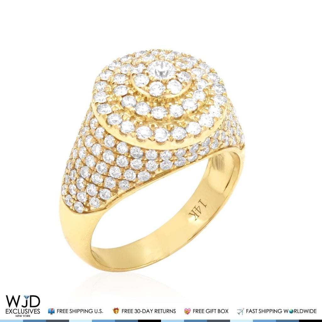 WJD Exclusives 2.75Ct Natural Diamond Signet Ring 14K Solid Yellow Gold VVS1-VVS2 – 8.5 Sale Coupon