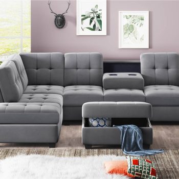 Orisfur 104 Suede Upholstered Sectional Sofa Gray Sale Coupon