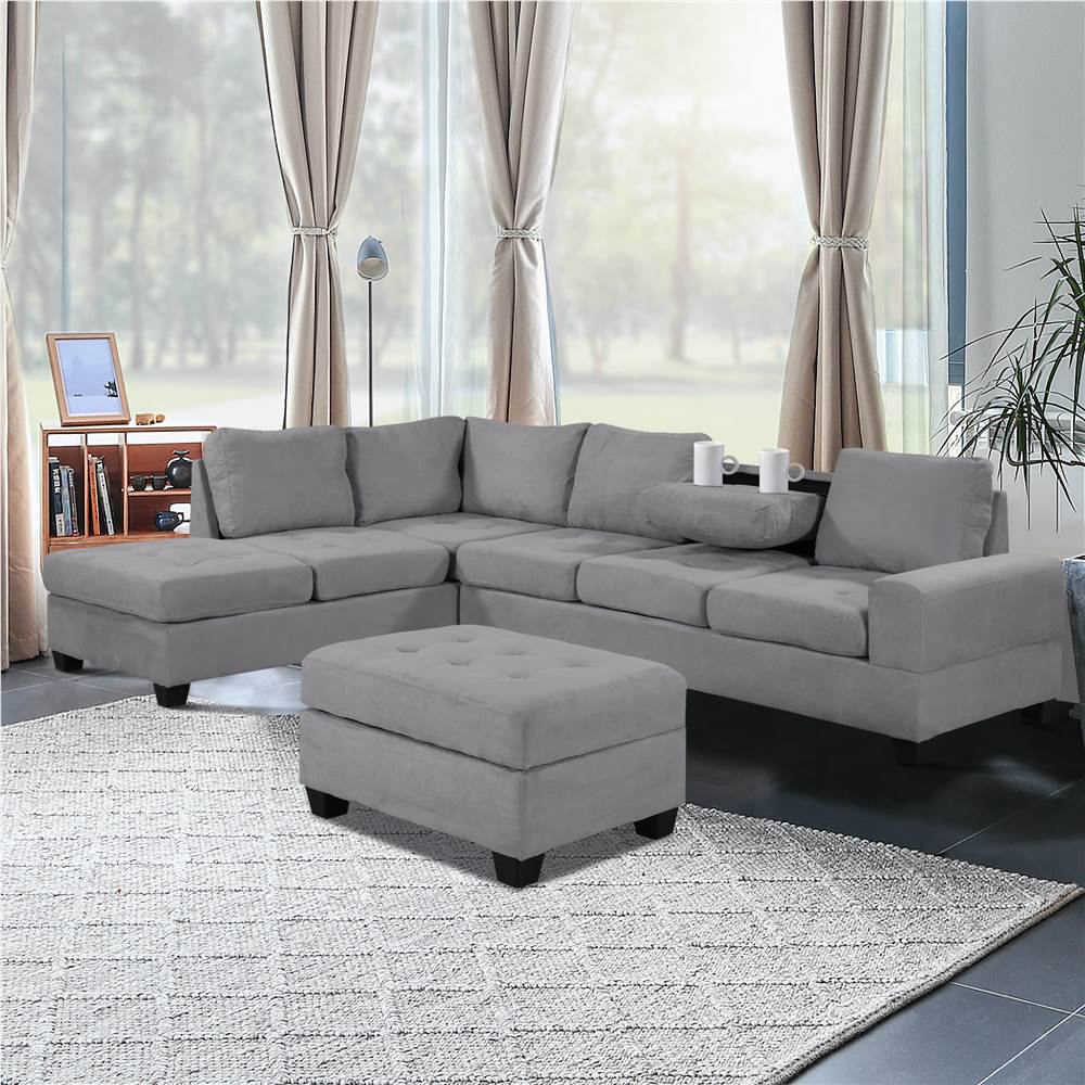 Orisfur 112 Fabric Upholstered Convertible Sectional Sofa Gray Sale Coupon