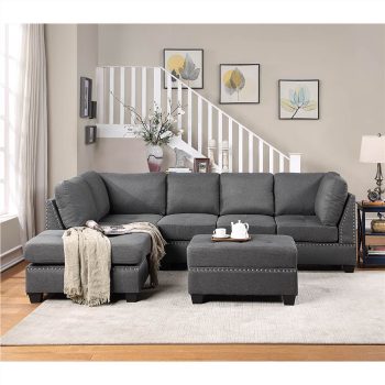 Orisfur 1045 Linen Upholstered Sectional Sofa with Ottoman Gray Sale Coupon
