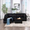 Orisfur 1045 Velvet Upholstered Sectional Sofa with Ottoman Black Sale Coupon