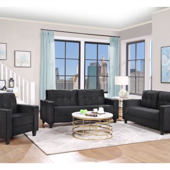Orisfur 123Seat Velvet Fabric Upholstered Sofa Set Black Sale Coupon