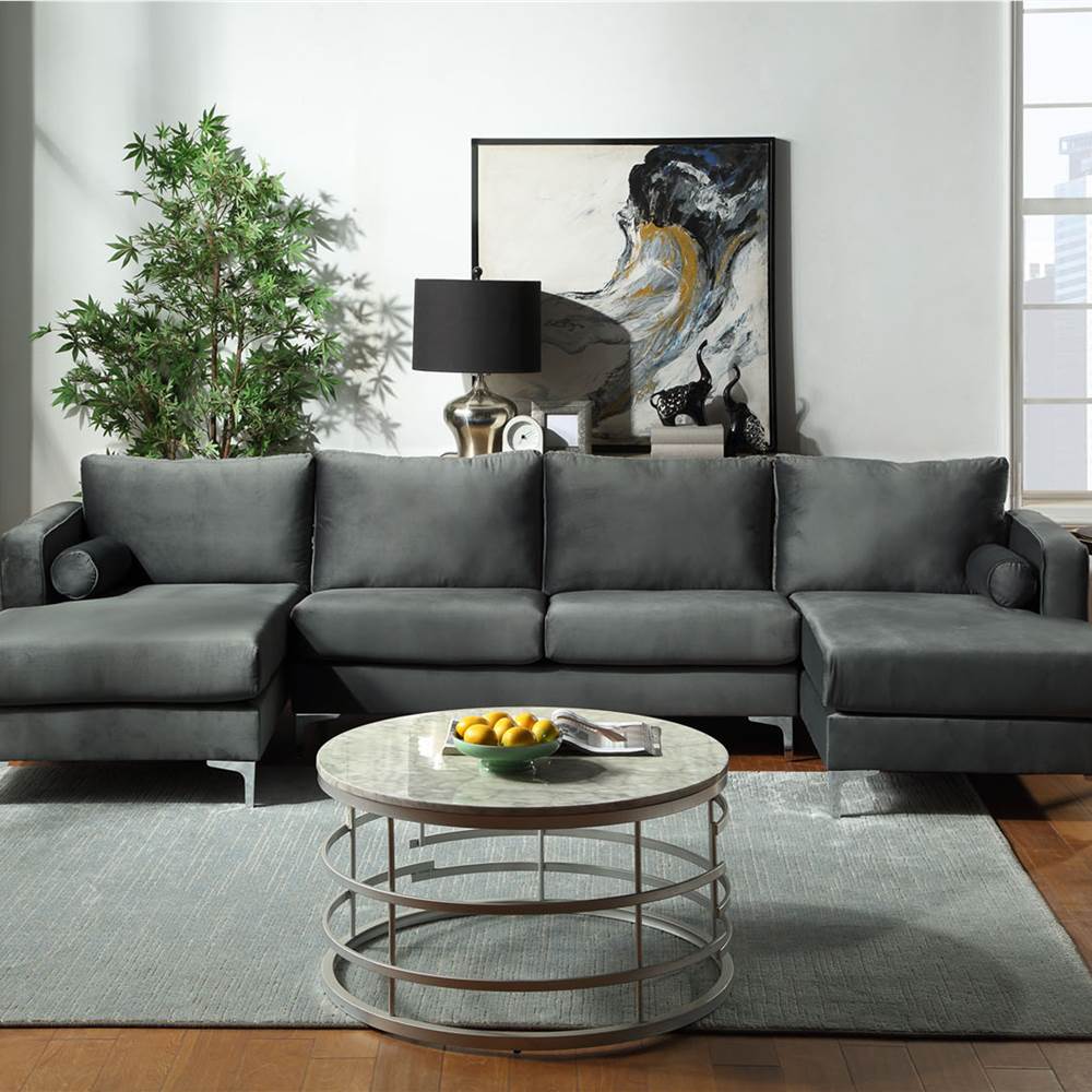 Orisfur 124 UShape Velvet Upholstered Sectional Sofa Gray Sale Coupon