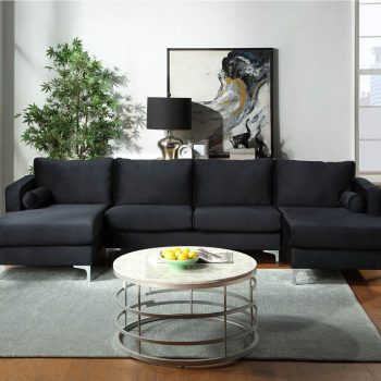 Orisfur 124 UShape Velvet Upholstered Sectional Sofa Black Sale Coupon