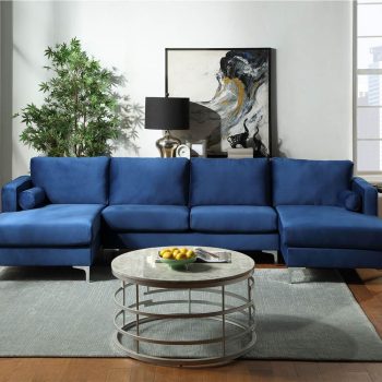 Orisfur 124 UShape Velvet Upholstered Sectional Sofa Blue Sale Coupon