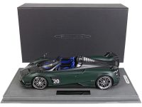 Diecastmodelswholesale Pagani Huayra Roadster BC Matt Dark Green and Matt Carbon Black with Black and Silver Stripes with DISPLAY CASE Limited Edition to 48 pieces Worldwide 1/18 Model Car by BBR Sale Coupon