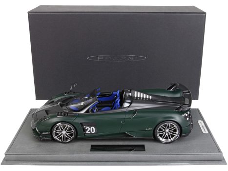 Diecastmodelswholesale Pagani Huayra Roadster BC Matt Dark Green and Matt Carbon Black with Black and Silver Stripes with DISPLAY CASE Limited Edition to 48 pieces Worldwide 1/18 Model Car by BBR Sale Coupon