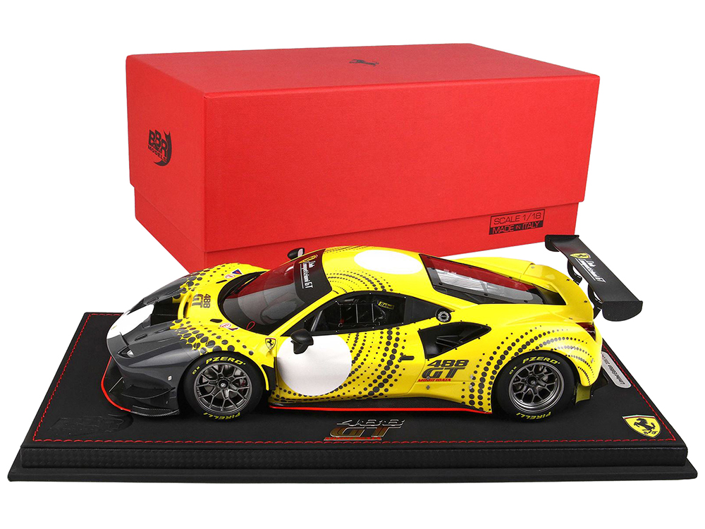 Diecastmodelswholesale Ferrari 488 GT Modificata Yellow and Gray with Graphics with DISPLAY CASE Limited Edition to 248 pieces Worldwide 1/18 Model Car by BBR Sale Coupon