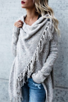Whatwears Deal Gray Fringed Asymmetric Sweater on Sale