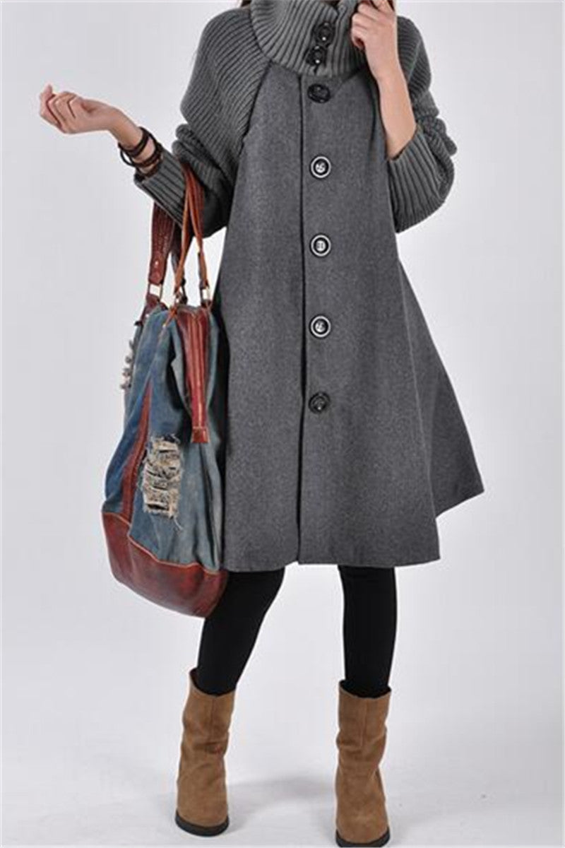 Whatwears Deal Button Closure Long Sleeve Swing Coat on Sale
