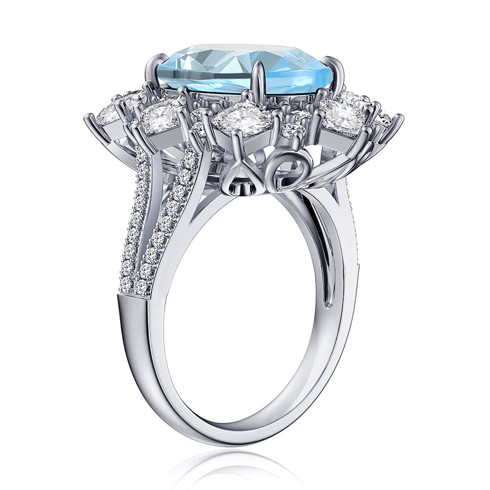 MSBLUE Natural Amethyst Three Split Band Halo Emerald-Cut Ring Sale Coupon