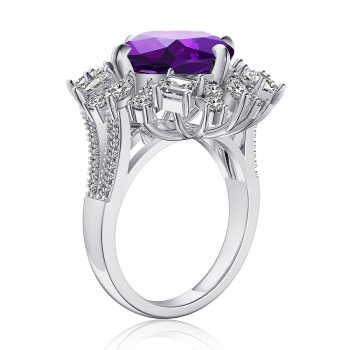 MSBLUE Unique Natural Amethyst Cushion Ring in Sterling Silver Sale Coupon