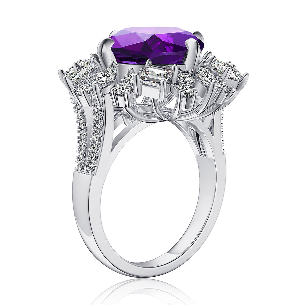 MSBLUE Unique Natural Amethyst Cushion Ring in Sterling Silver Sale Coupon