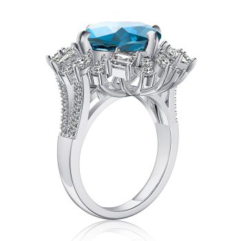 MSBLUE Unique Natural Blue Topaz Cushion Ring in Sterling Silver Sale Coupon