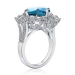 MSBLUE Unique Natural Blue Topaz Cushion Ring in Sterling Silver Sale Coupon