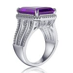 MSBLUE Natural Amethyst Three Split Band Halo Emerald-Cut Ring Sale Coupon