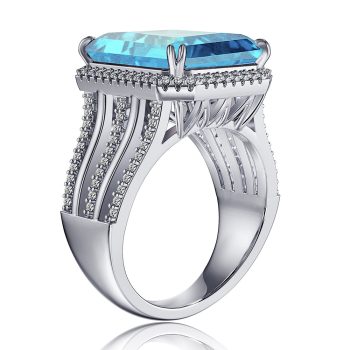 MSBLUE Natural Topaz Three Split Band Halo Emerald-Cut Ring Sale Coupon