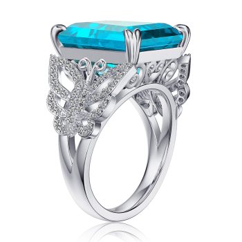 MSBLUE Natural Blue Topaz Butterfly Frame Ring in Sterling Silver Sale Coupon