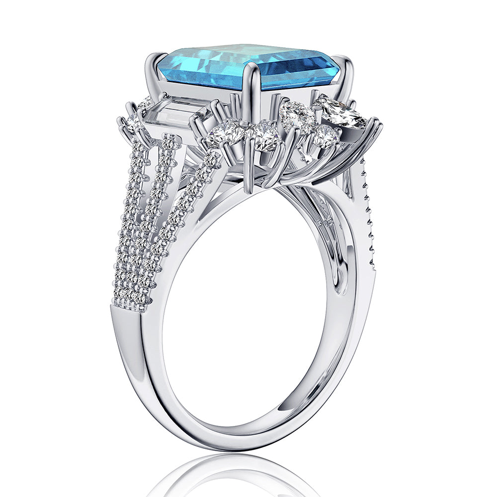 MSBLUE Natural Topaz Emerald-Cut Three Split Band in Sterling Silver Sale Coupon