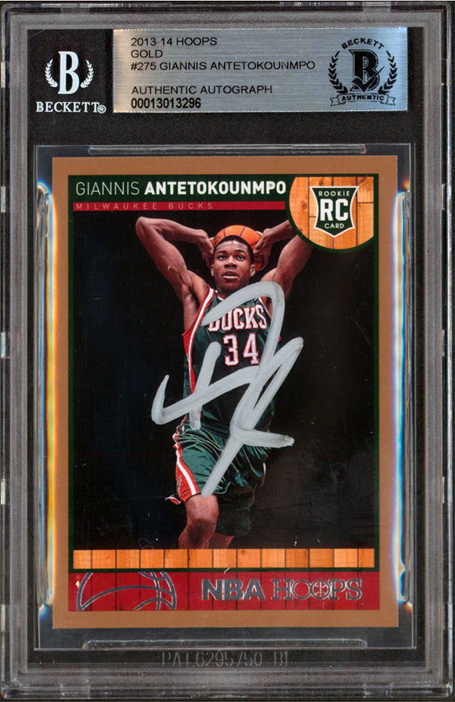 Bucks Giannis Antetokounmpo Signed 2013-14 Hoops Gold #275 Rookie Card BAS Slab Sale Coupon