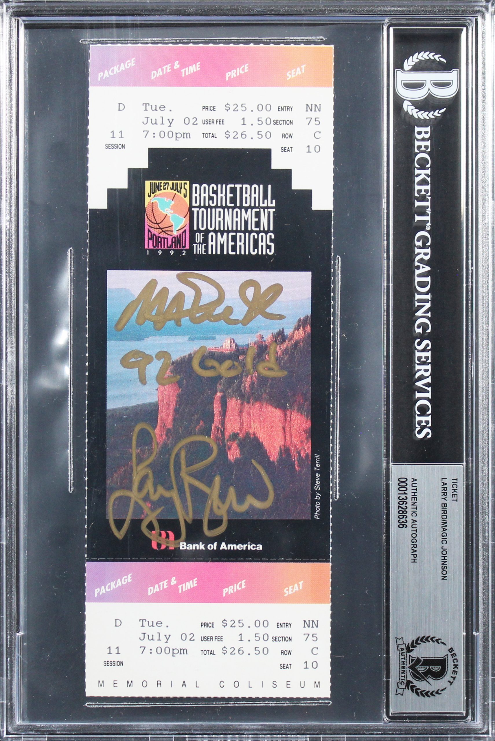 Magic Johnson & Larry Bird “92 Gold” Signed 1992 TOTA Ticket Stub BAS Slabbed 2 Sale Coupon