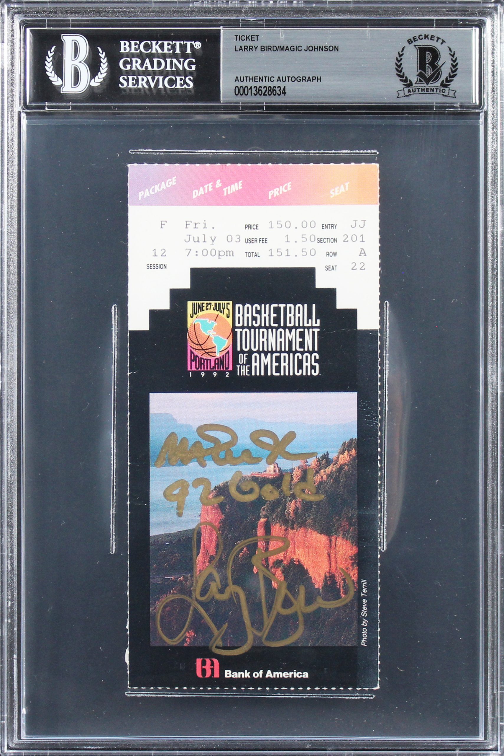 Magic Johnson & Larry Bird “92 Gold” Signed 1992 TOTA Ticket Stub BAS Slabbed 3 Sale Coupon