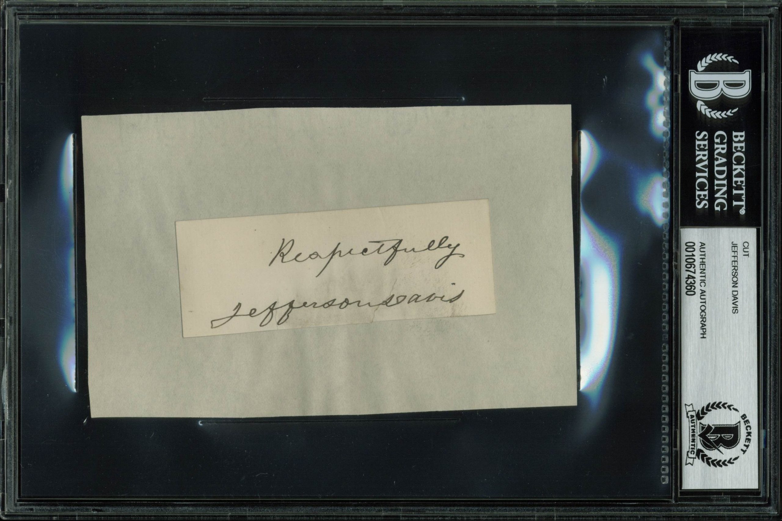 Jefferson Davis “Respectfully” Authentic Signed 1.35×3.5 Cut Signature BAS Slab Sale Coupon