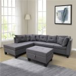 1051 Linen Fabric Upholstered Sofa with Left Chaise Dark Gray Sale Coupon