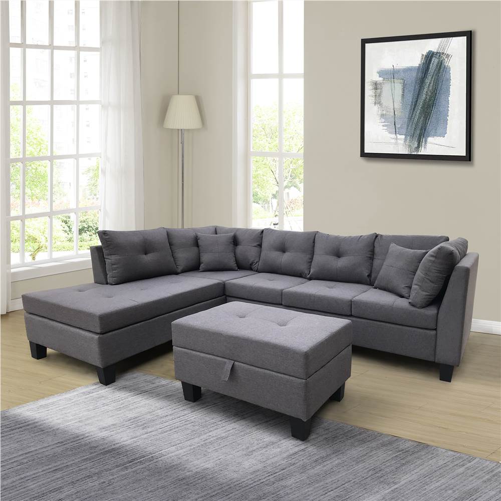 1051 Linen Fabric Upholstered Sofa with Left Chaise Dark Gray Sale Coupon