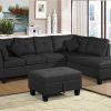 1051 Linen Fabric Upholstered Sofa with Right Hand Chaise Black Sale Coupon