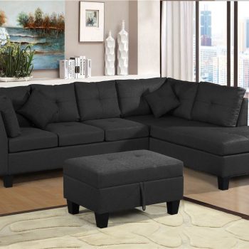 1051 Linen Fabric Upholstered Sofa with Right Hand Chaise Black Sale Coupon