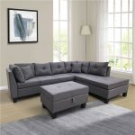 1051 Linen Fabric Upholstered Sofa with Right Chaise Dark Gray Sale Coupon