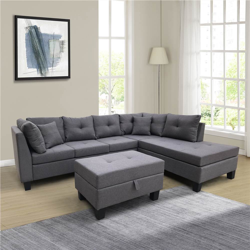 1051 Linen Fabric Upholstered Sofa with Right Chaise Dark Gray Sale Coupon
