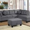 1051 Linen Fabric Upholstered Sofa with Right Hand Chaise Gray Sale Coupon