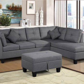 1051 Linen Fabric Upholstered Sofa with Right Hand Chaise Gray Sale Coupon