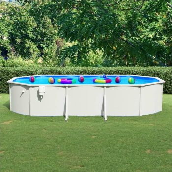 Swimming Pool with Steel Wall Oval 610x360x120 cm White Sale Coupon