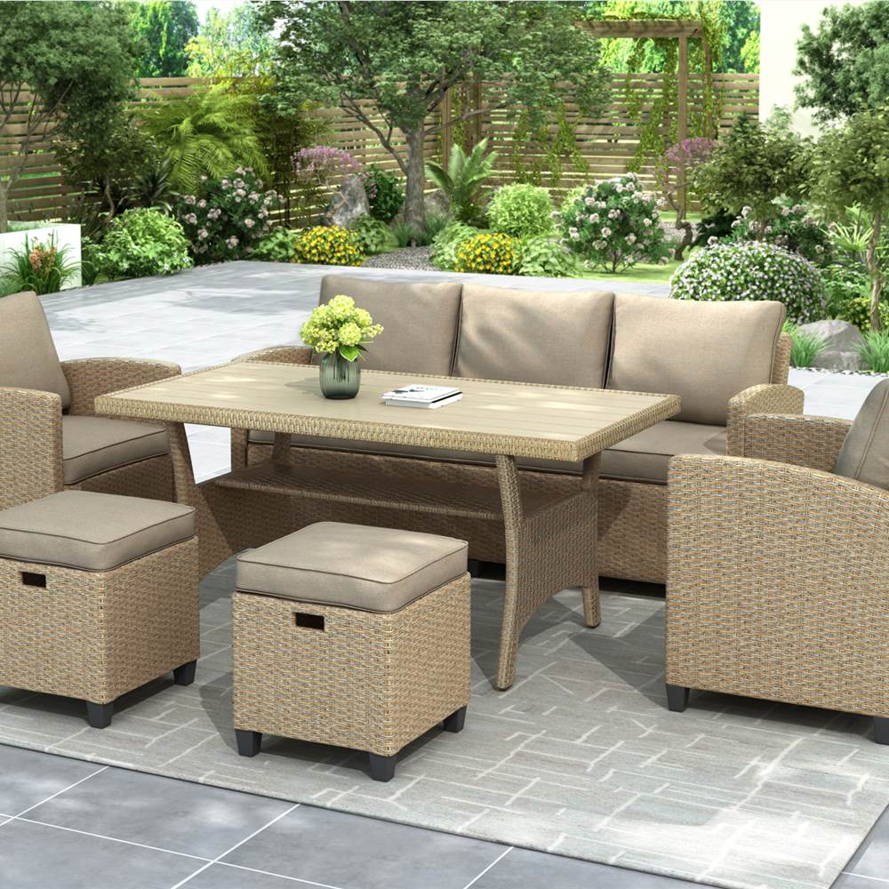 6 Pieces Outdoor Rattan Furniture Set Brown Sale Coupon