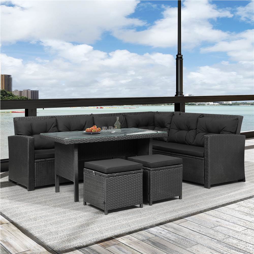 TOPMAX 6 Pieces Outdoor Rattan Furniture Set Black Sale Coupon
