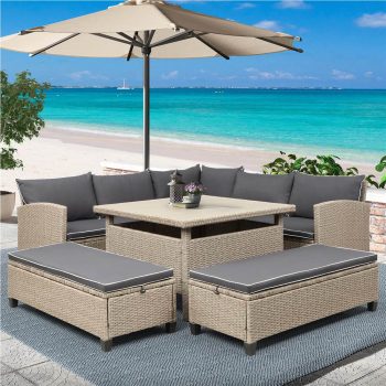 TOPMAX 6 Pieces Outdoor Rattan Furniture Set Gray Sale Coupon