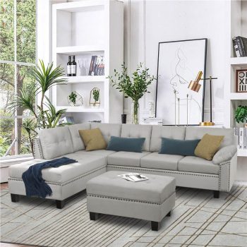 TREXM 1051 Microsuede Upholstered Sectional Sofa Gray Sale Coupon