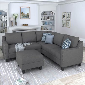 USTYLE 5Seat Microfiber Upholstered Sofa with Ottoman Gray Sale Coupon