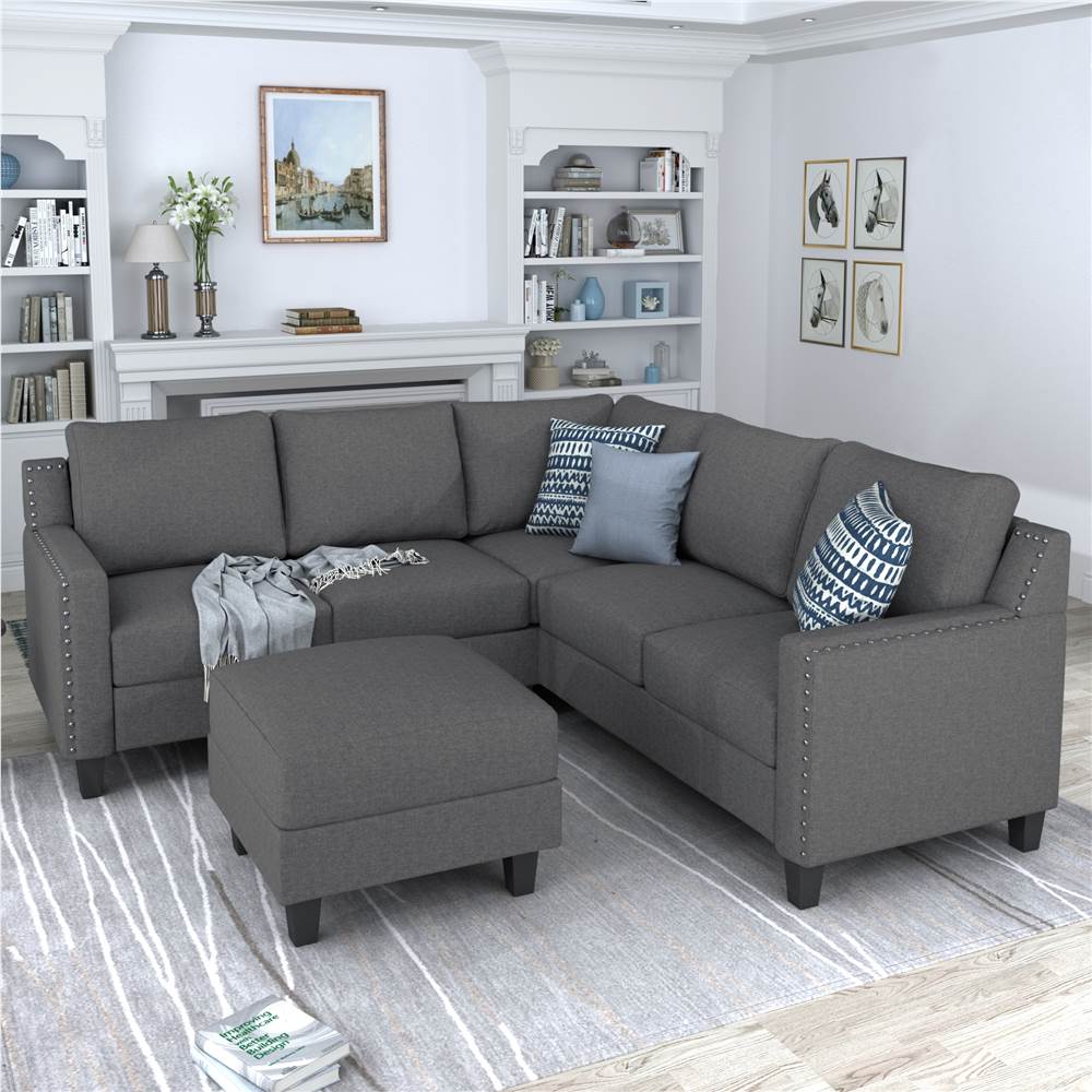 USTYLE 5Seat Microfiber Upholstered Sofa with Ottoman Gray Sale Coupon